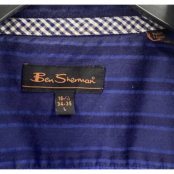 Ben Sherman Shirt Mens 15.5 Button Up Long Sleeve Blue Striped 34-35 - Picture 10 of 13